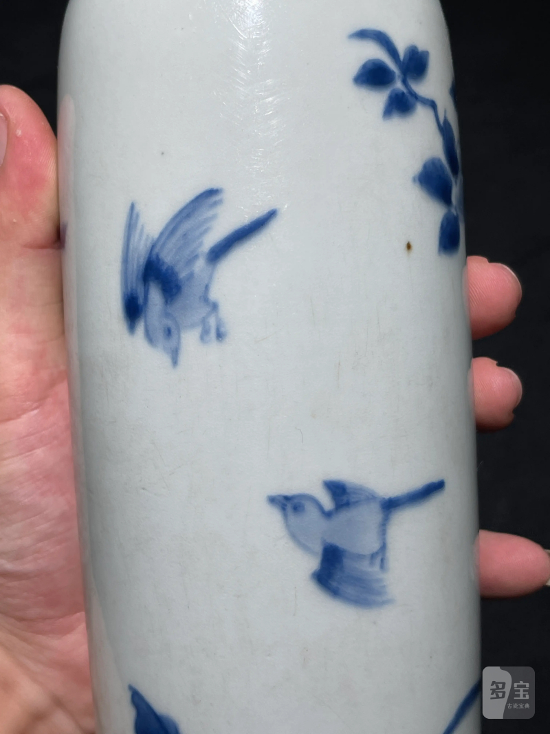 清顺治 青花花鸟纹筒瓶 - 图8